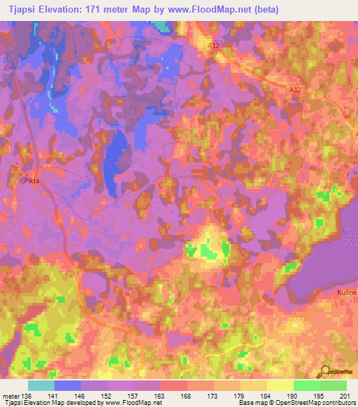 Tjapsi,Latvia Elevation Map