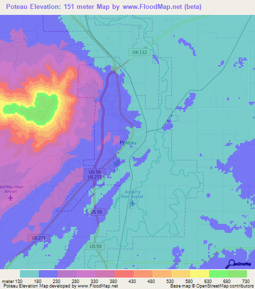 Poteau,US Elevation Map