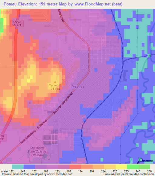 Poteau,US Elevation Map