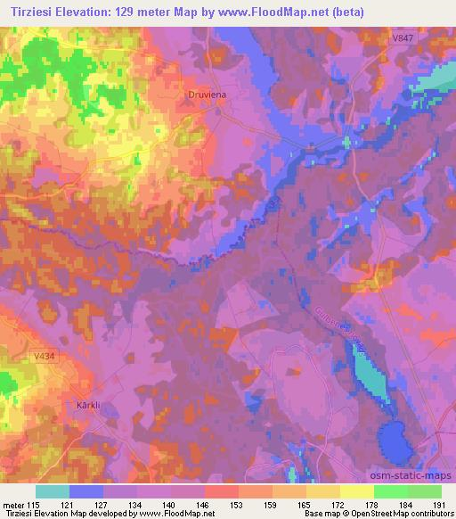 Tirziesi,Latvia Elevation Map