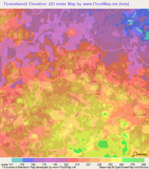 Tirumskanuli,Latvia Elevation Map