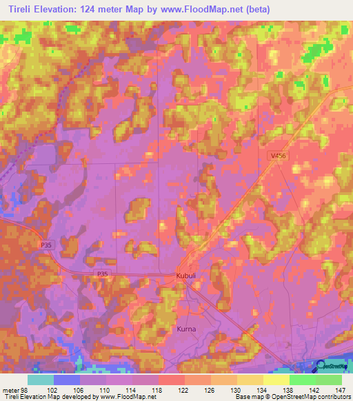 Tireli,Latvia Elevation Map