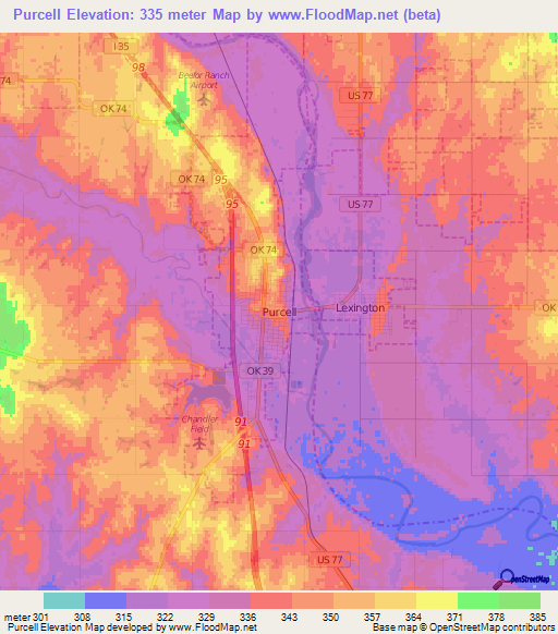 Purcell,US Elevation Map