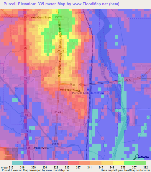 Purcell,US Elevation Map