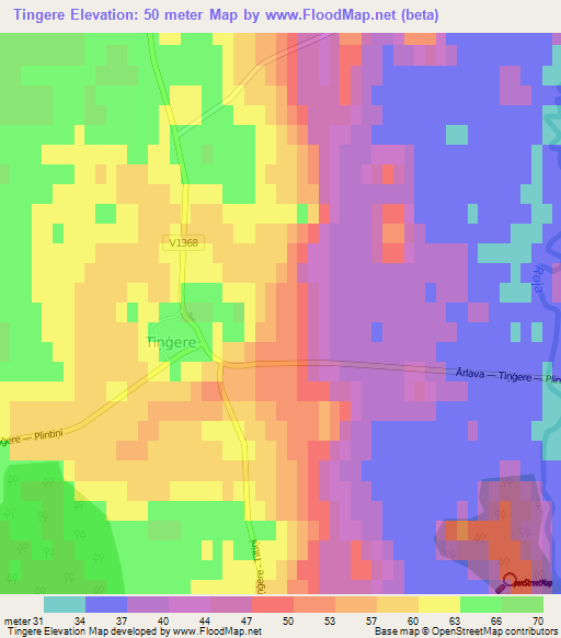 Tingere,Latvia Elevation Map