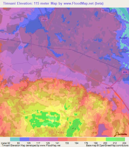 Timsani,Latvia Elevation Map