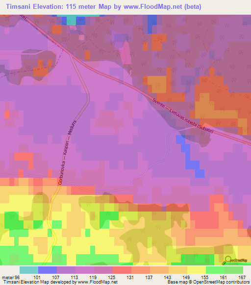 Timsani,Latvia Elevation Map