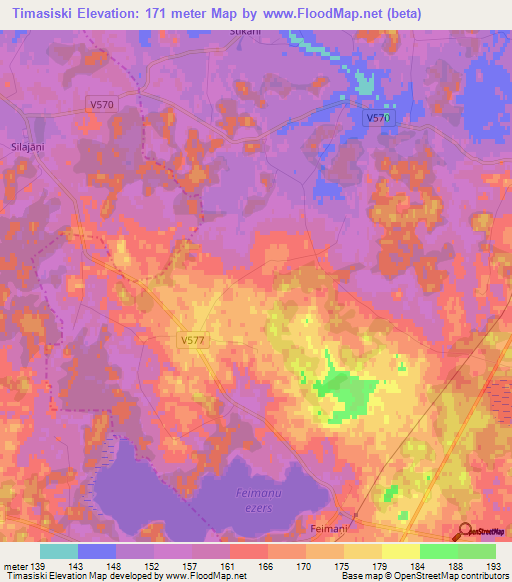 Timasiski,Latvia Elevation Map