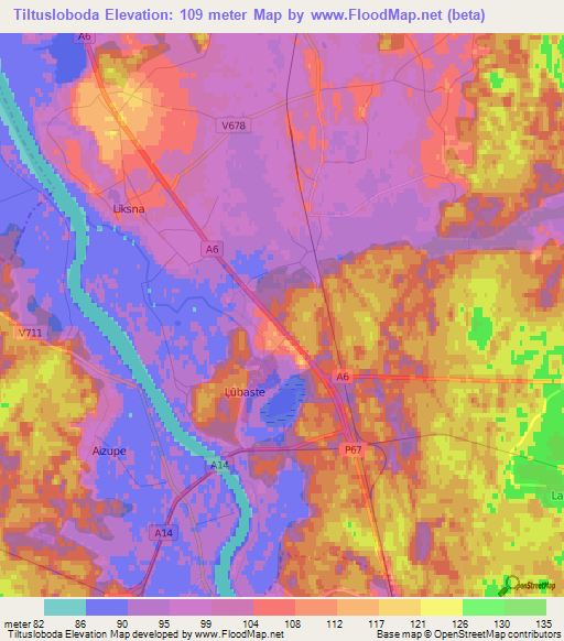 Tiltusloboda,Latvia Elevation Map