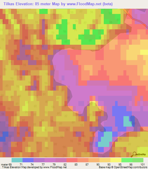 Tilkas,Latvia Elevation Map