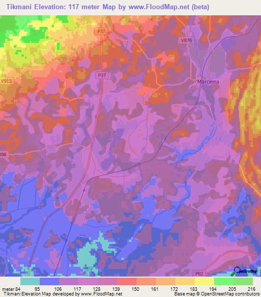 Tikmani,Latvia Elevation Map