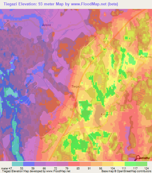 Tiegazi,Latvia Elevation Map