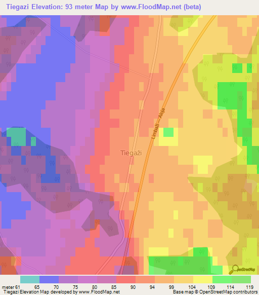 Tiegazi,Latvia Elevation Map