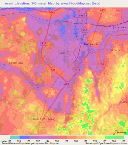 Teveni,Latvia Elevation Map