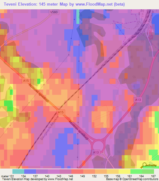 Teveni,Latvia Elevation Map