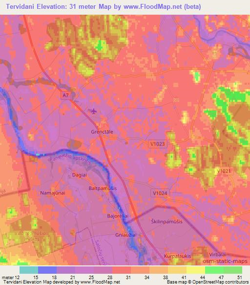 Tervidani,Latvia Elevation Map