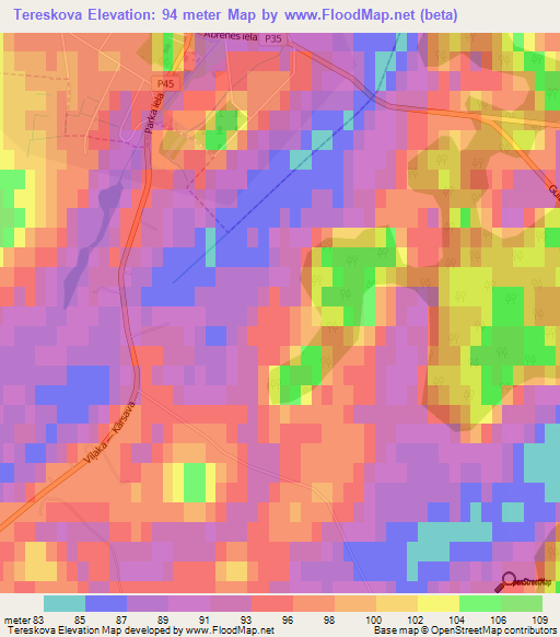 Tereskova,Latvia Elevation Map