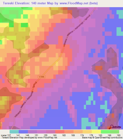 Tereski,Latvia Elevation Map