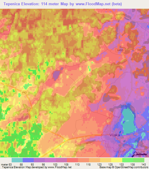 Tepenica,Latvia Elevation Map