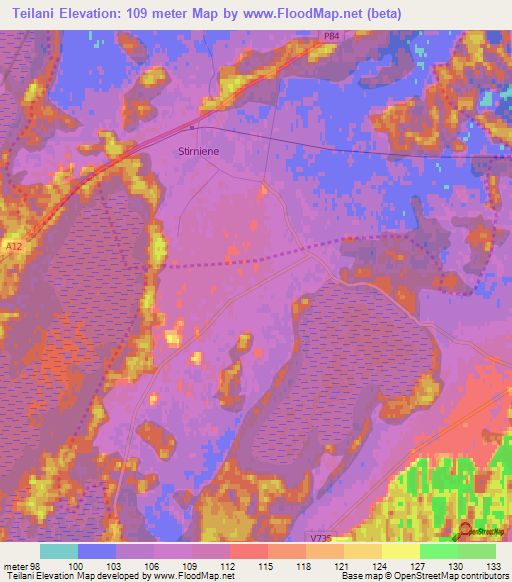 Teilani,Latvia Elevation Map