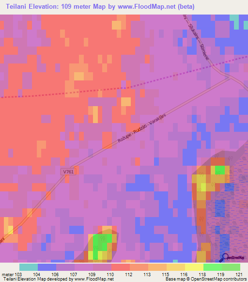 Teilani,Latvia Elevation Map