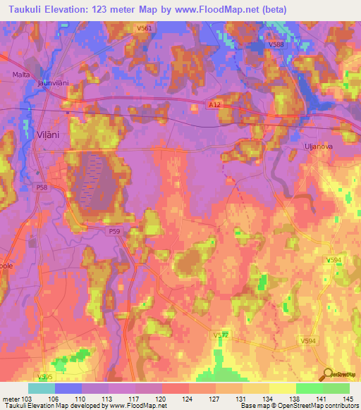 Taukuli,Latvia Elevation Map