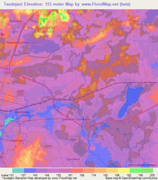 Taudejani,Latvia Elevation Map