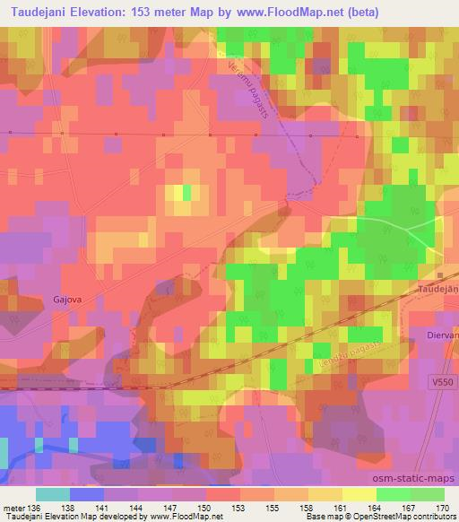 Taudejani,Latvia Elevation Map