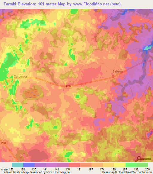 Tartaki,Latvia Elevation Map