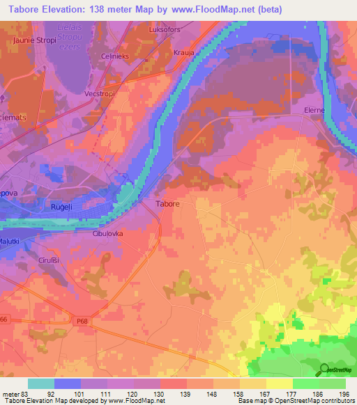 Tabore,Latvia Elevation Map