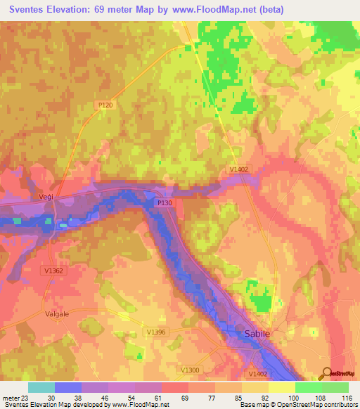 Sventes,Latvia Elevation Map