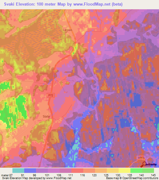 Svaki,Latvia Elevation Map