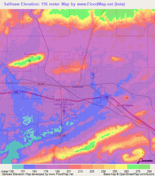 Sallisaw,US Elevation Map