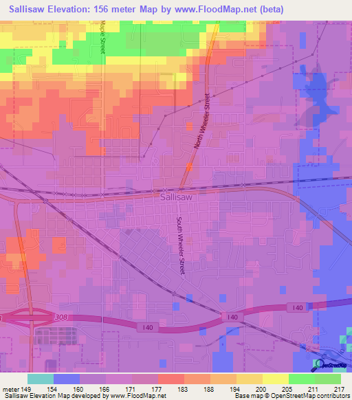 Sallisaw,US Elevation Map