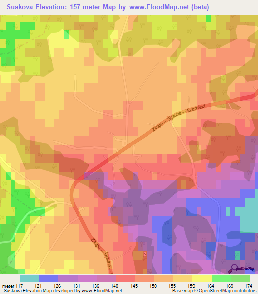 Suskova,Latvia Elevation Map