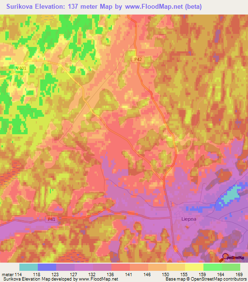 Surikova,Latvia Elevation Map