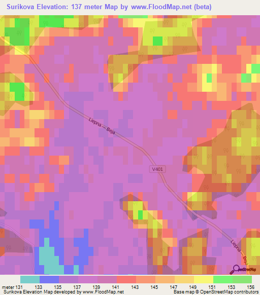 Surikova,Latvia Elevation Map