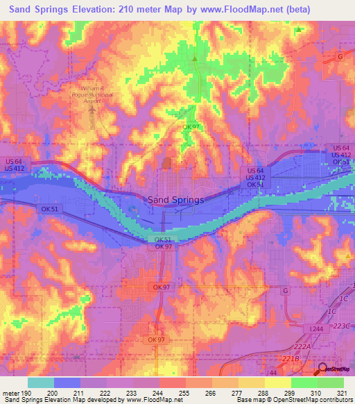 Sand Springs,US Elevation Map