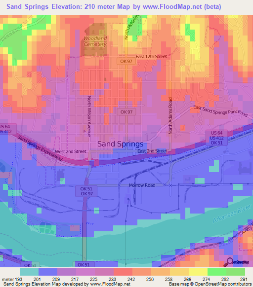 Sand Springs,US Elevation Map