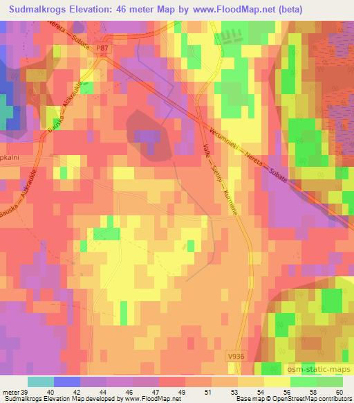 Sudmalkrogs,Latvia Elevation Map