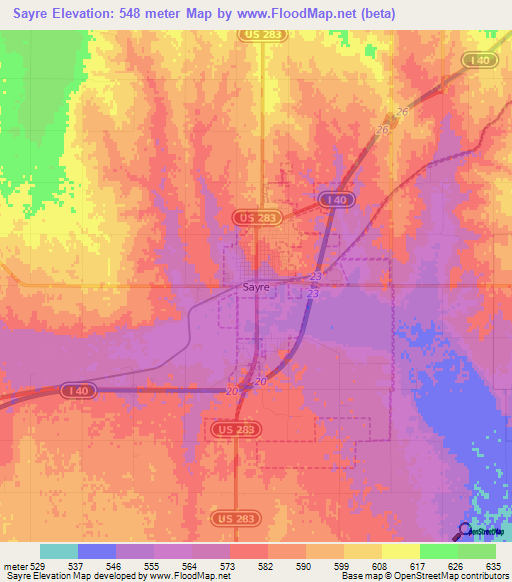 Sayre,US Elevation Map