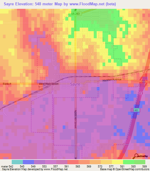 Sayre,US Elevation Map