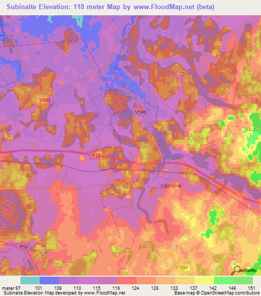 Subinaite,Latvia Elevation Map