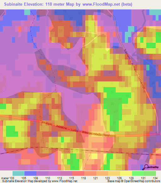 Subinaite,Latvia Elevation Map