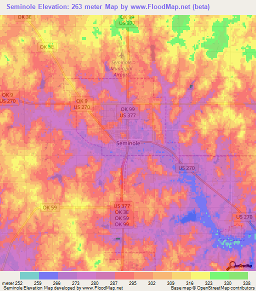 Seminole,US Elevation Map