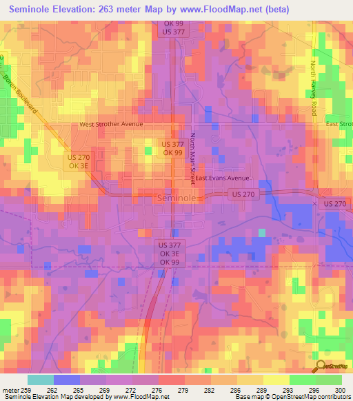 Seminole,US Elevation Map