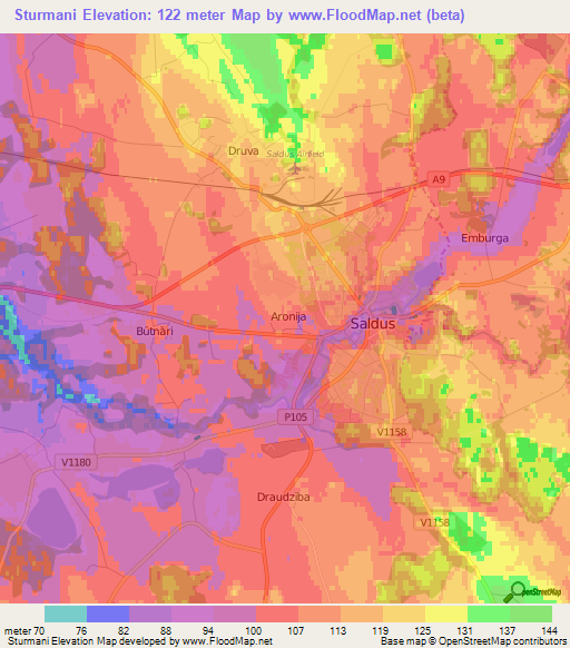 Sturmani,Latvia Elevation Map