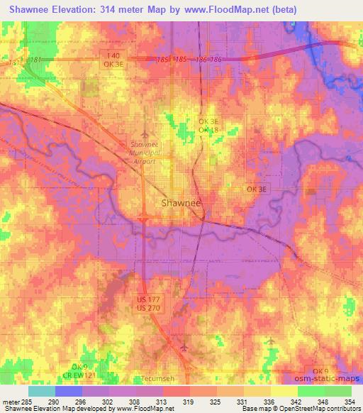 Shawnee,US Elevation Map