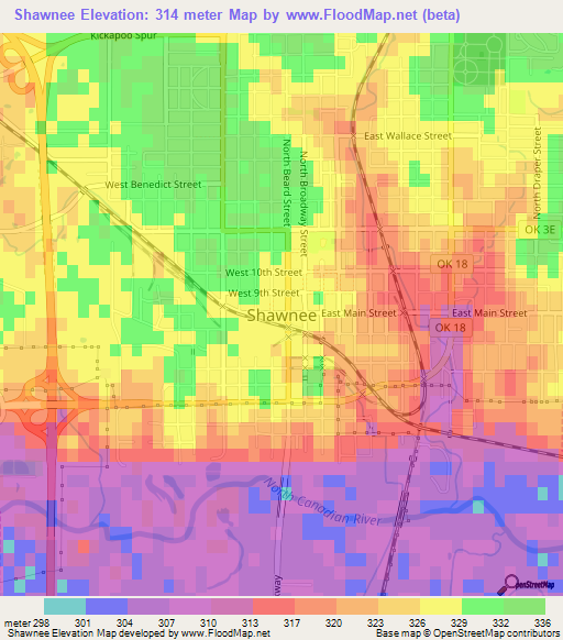 Shawnee,US Elevation Map