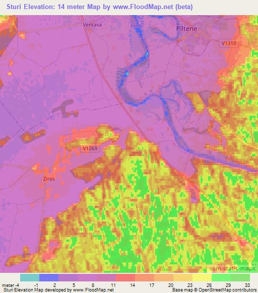 Sturi,Latvia Elevation Map